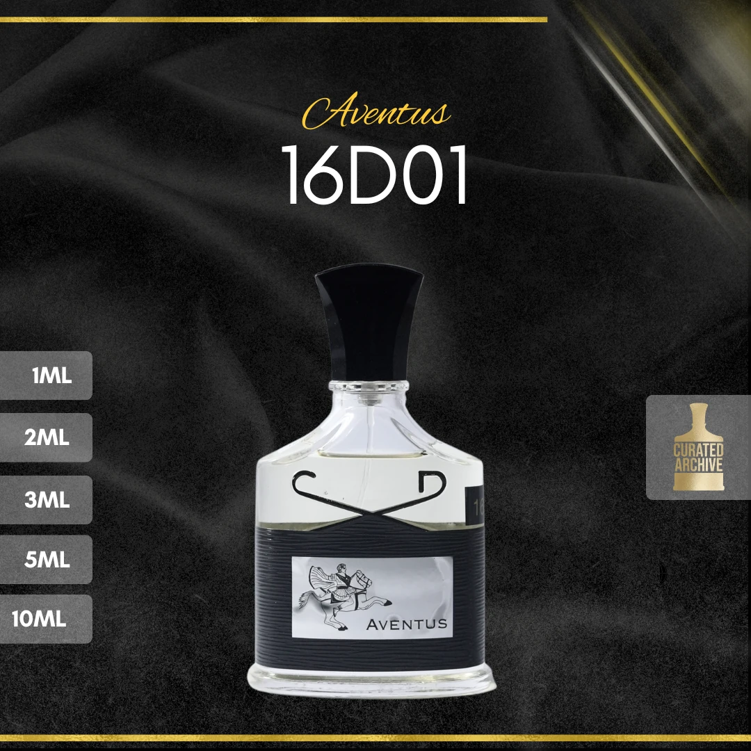 Creed Aventus 16D01 fragrance bottle, decants from 1ml to 10ml