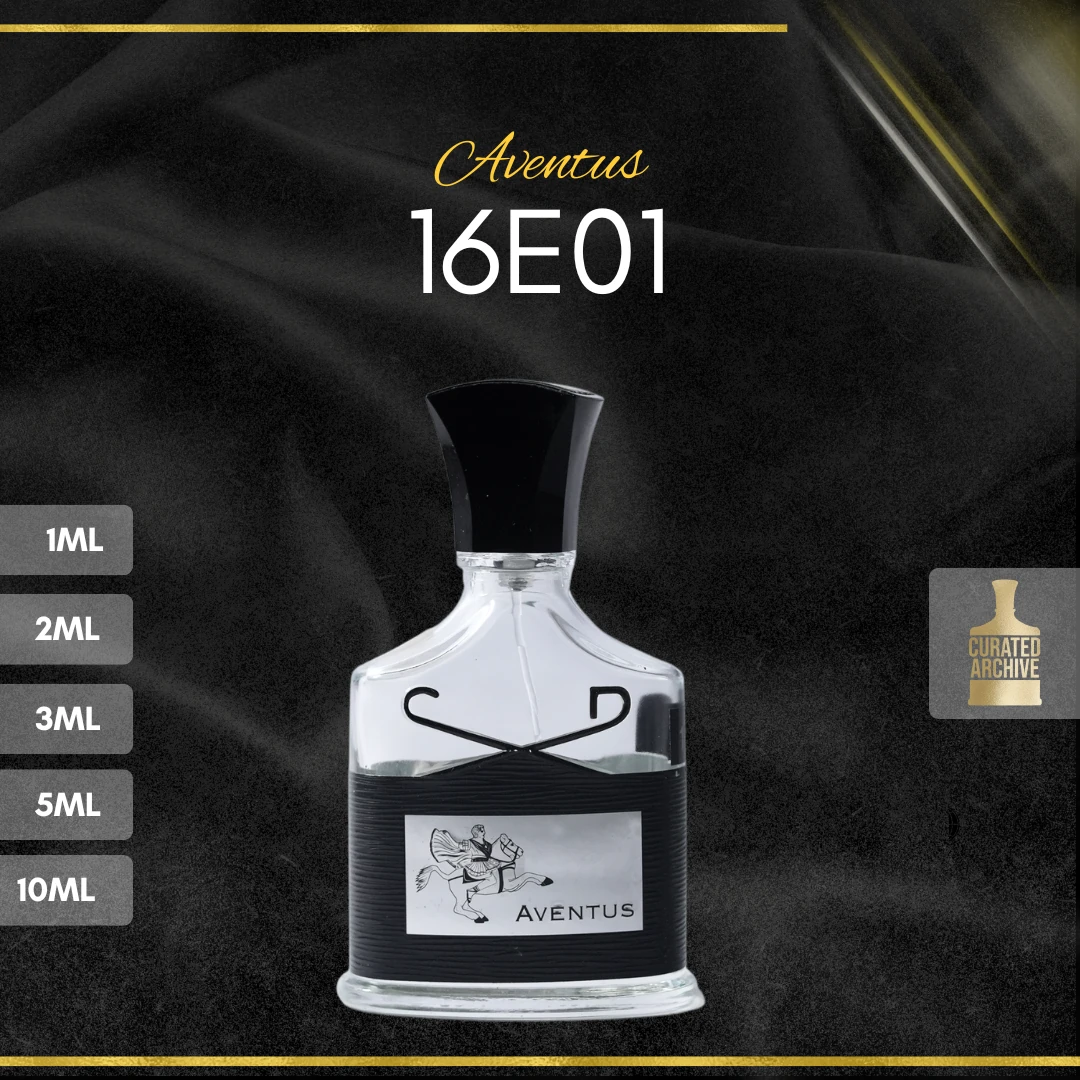 Creed Aventus 16E01 fragrance bottle, decants from 1ml to 10ml