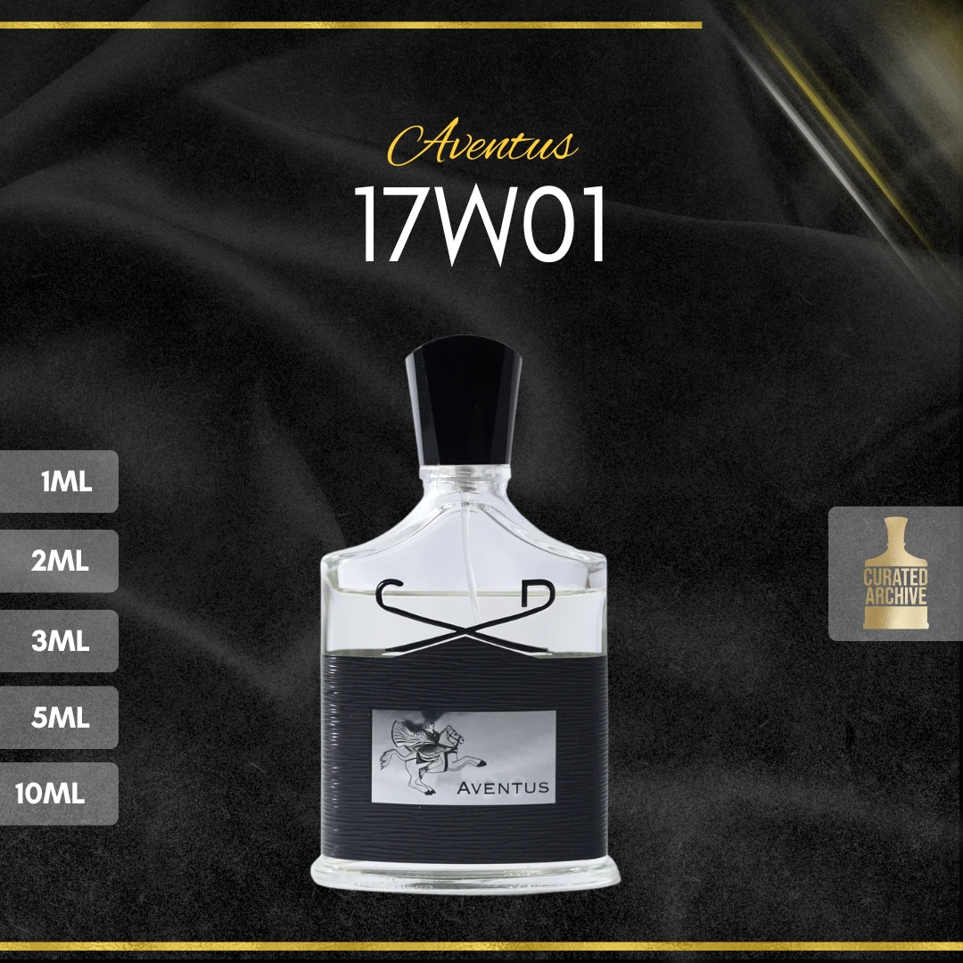Creed Aventus 17W01 fragrance bottle, decants from 1ml to 10ml