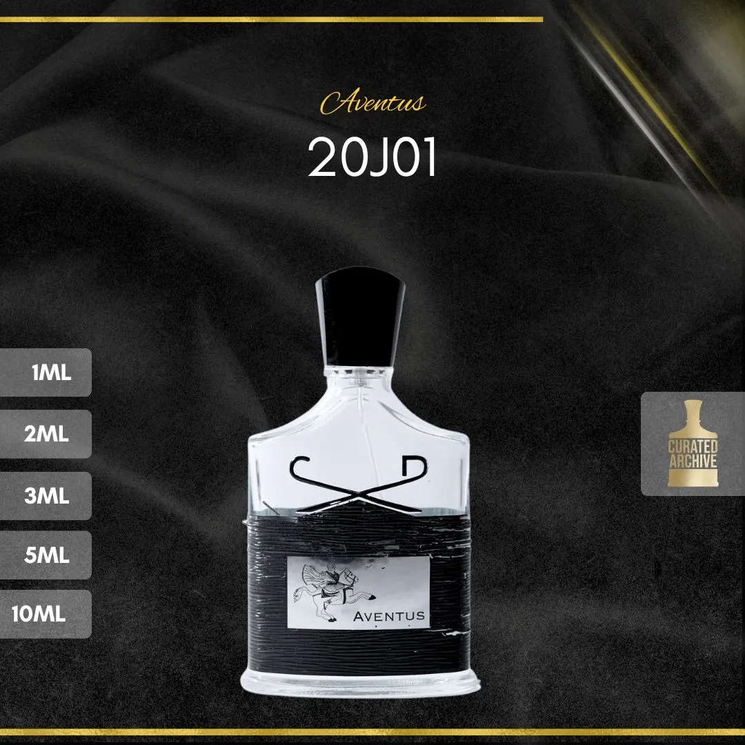 Creed Aventus 20J01 fragrance bottle, decants from 1ml to 10ml