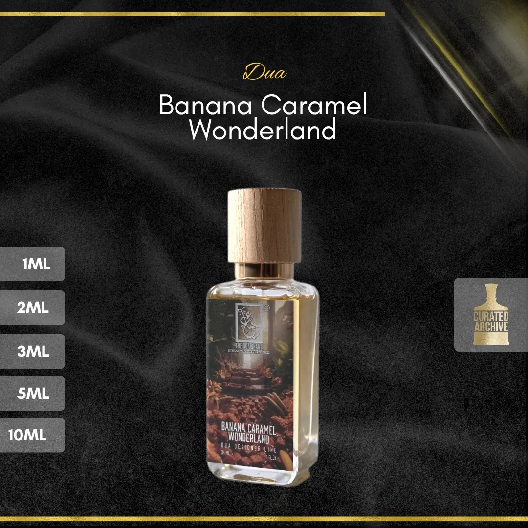 Dua Banana Caramel Wonderland fragrance bottle, decants from 1ml to 10ml