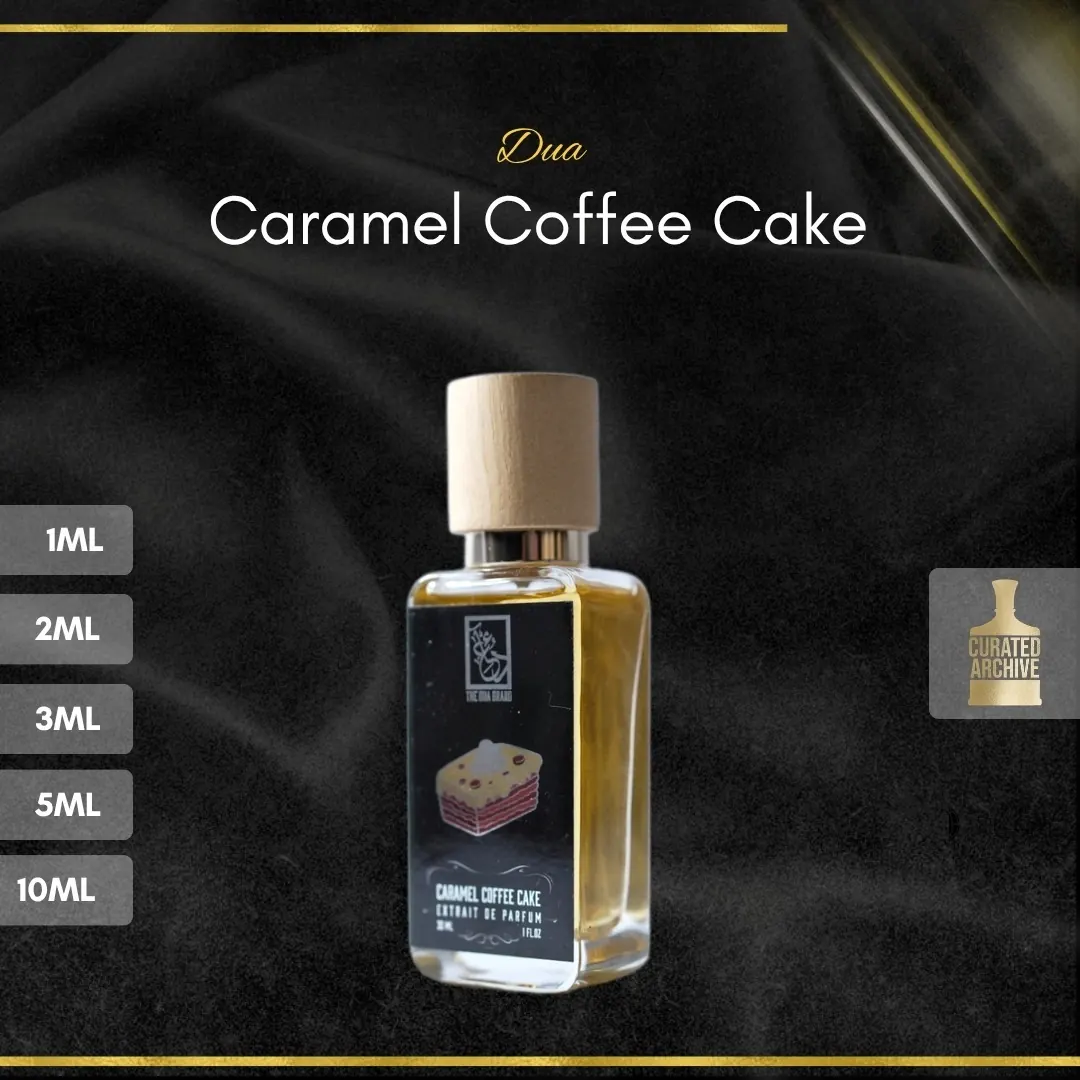 Dua Caramel Coffee Cake fragrance bottle, decants from 1ml to 10ml
