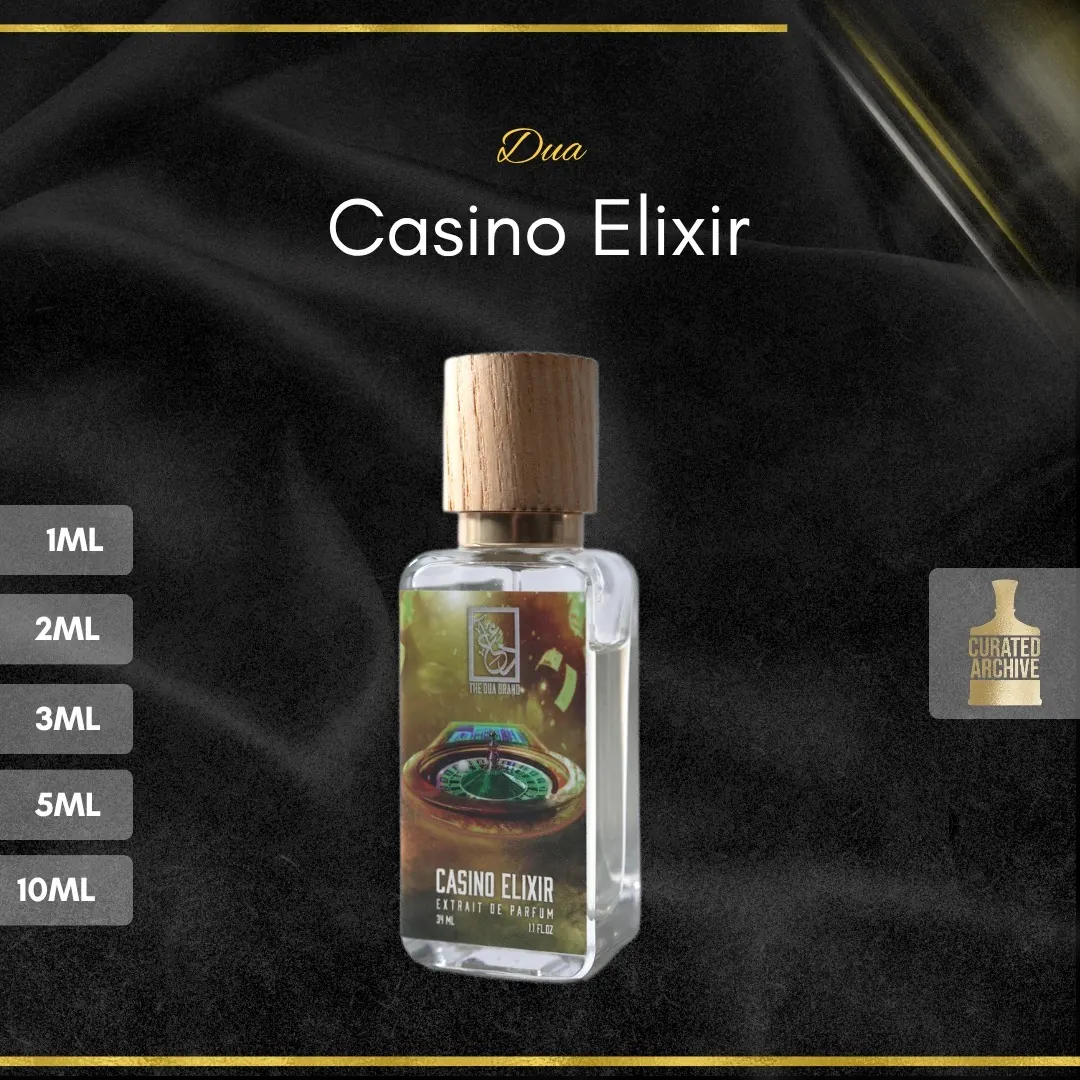 Dua Casino Elixir fragrance bottle, decants from 1ml to 10ml