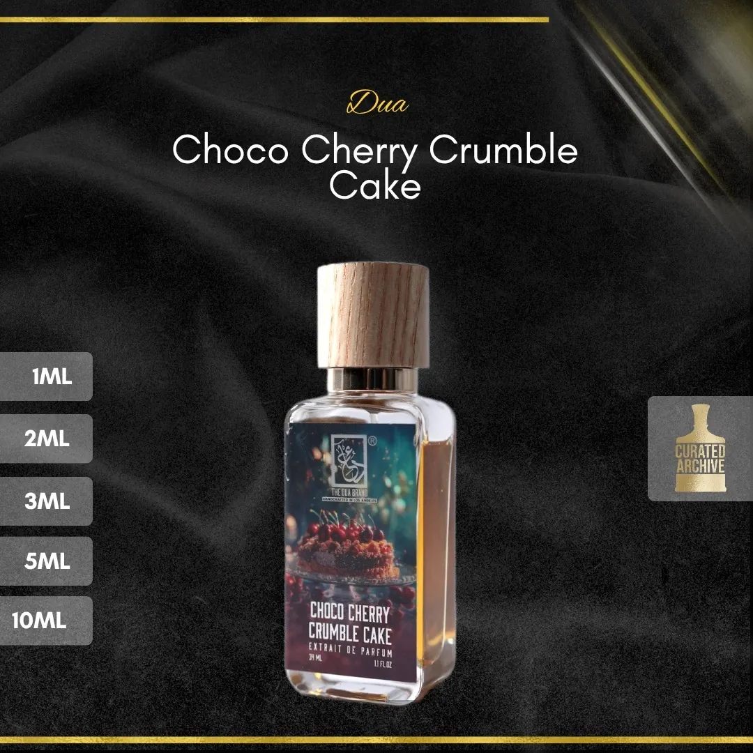 Dua Choco Cherry Crumble Cake fragrance bottle, decants from 1ml to 10ml