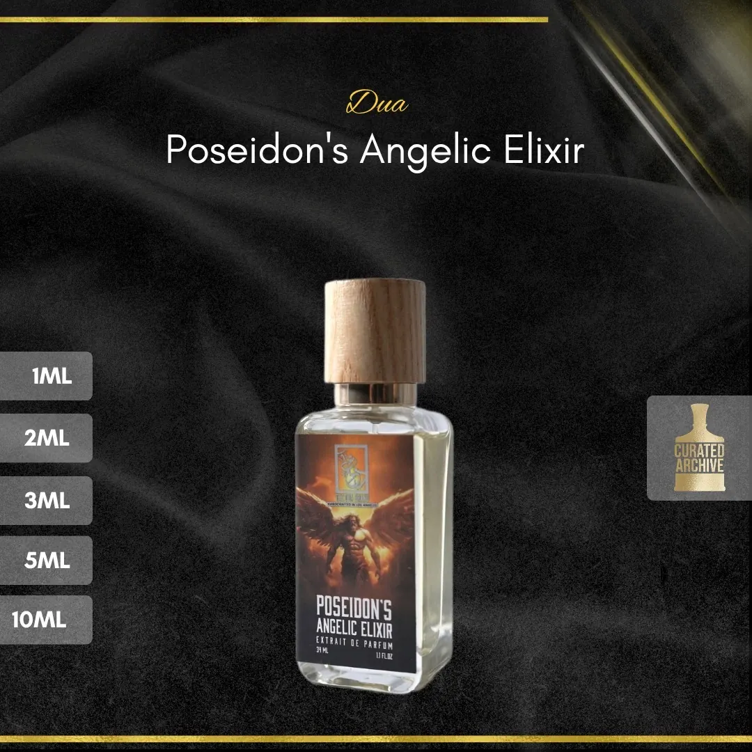 Dua Poseidon's Angelic Elixir fragrance bottle, decants from 1ml to 10ml