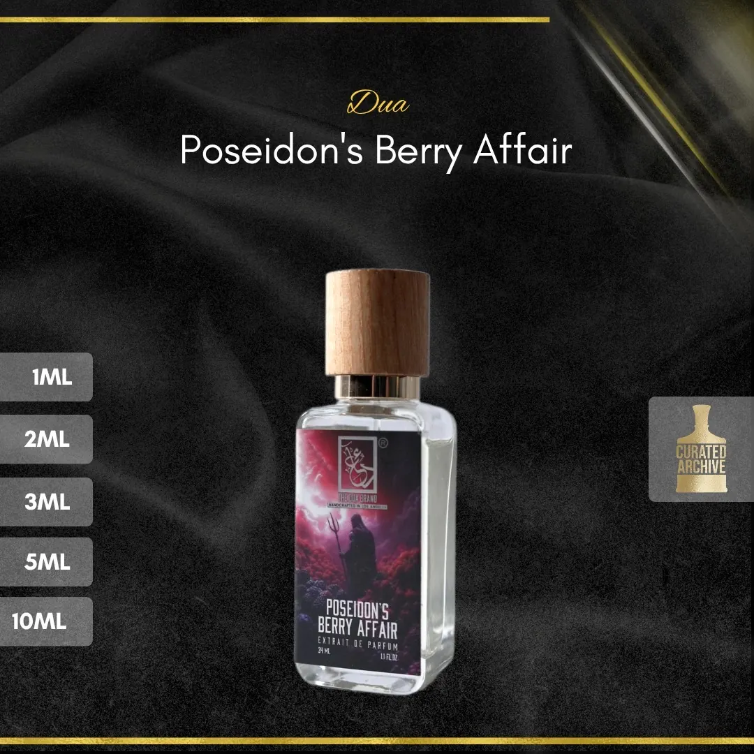 Dua Poseidon's Berry Affair fragrance bottle, decants from 1ml to 10ml
