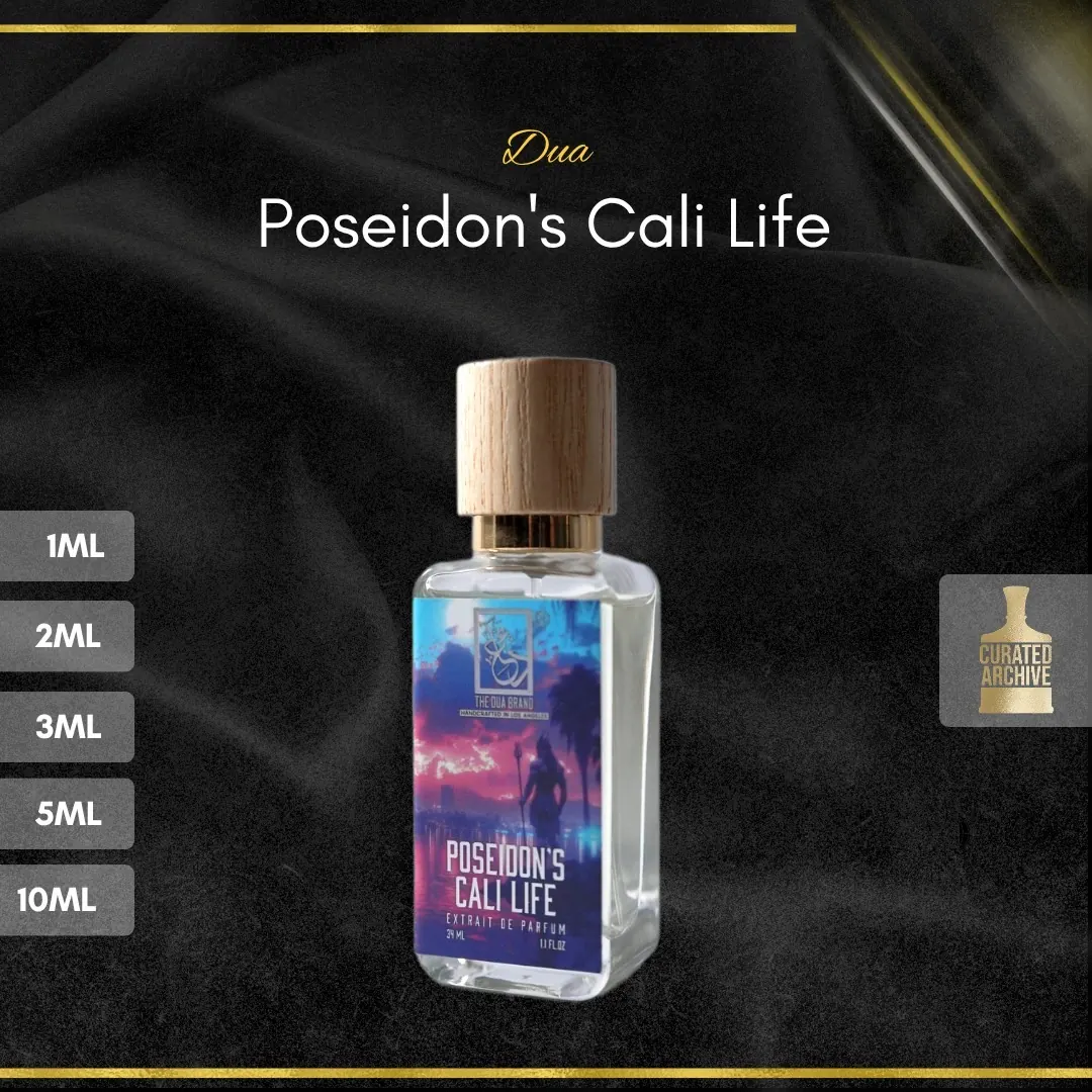 Dua Poseidon's Cali Life fragrance bottle, decants from 1ml to 10ml