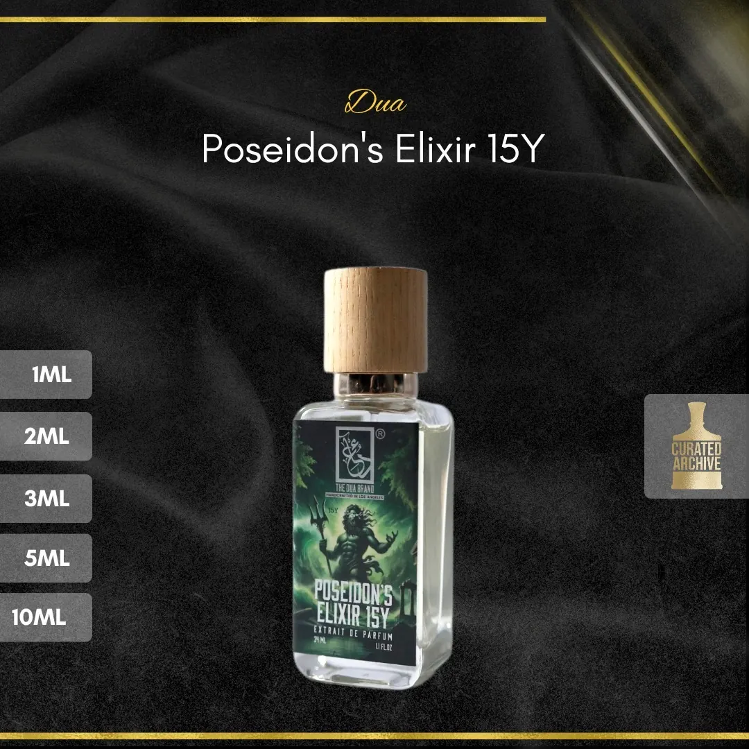 Dua Poseidon's Elixir 15Y fragrance bottle, decants from 1ml to 10ml