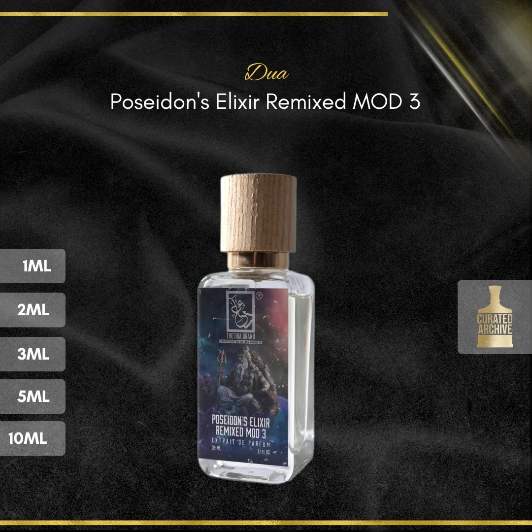 Dua Poseidon's Elixir Remixed MOD 3 fragrance bottle, decants from 1ml to 10ml