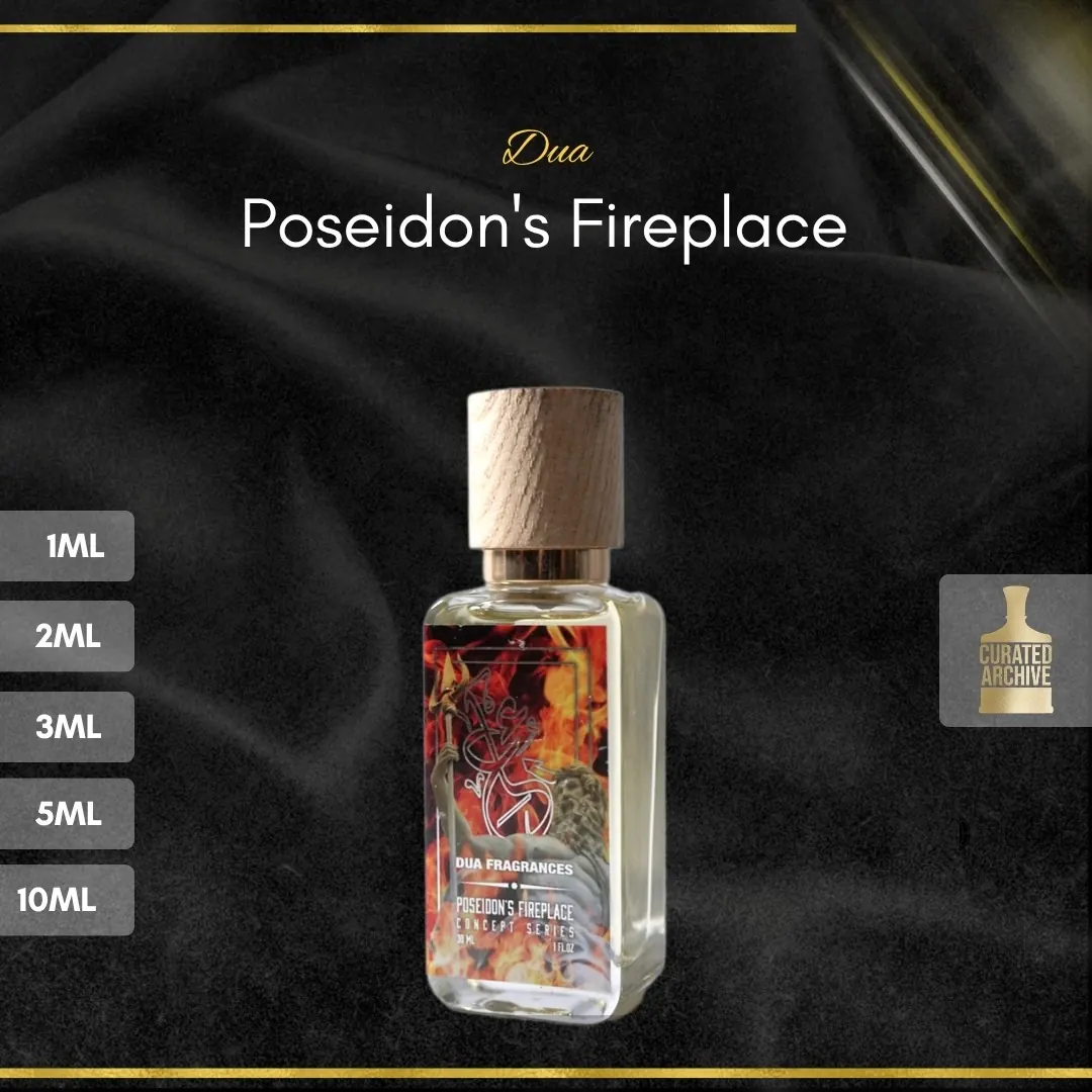 Dua Poseidon's Fireplace fragrance bottle, decants from 1ml to 10ml