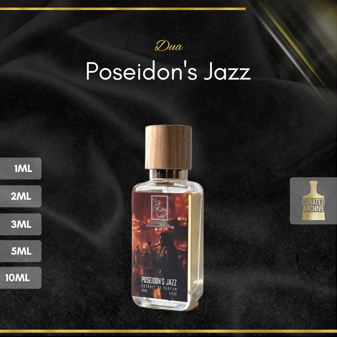Dua Poseidon's Jazz fragrance bottle, decants from 1ml to 10ml