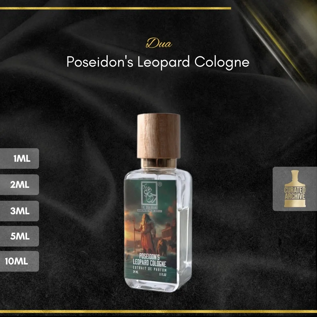 Dua Poseidon's Leopard Cologne fragrance bottle, decants from 1ml to 10ml