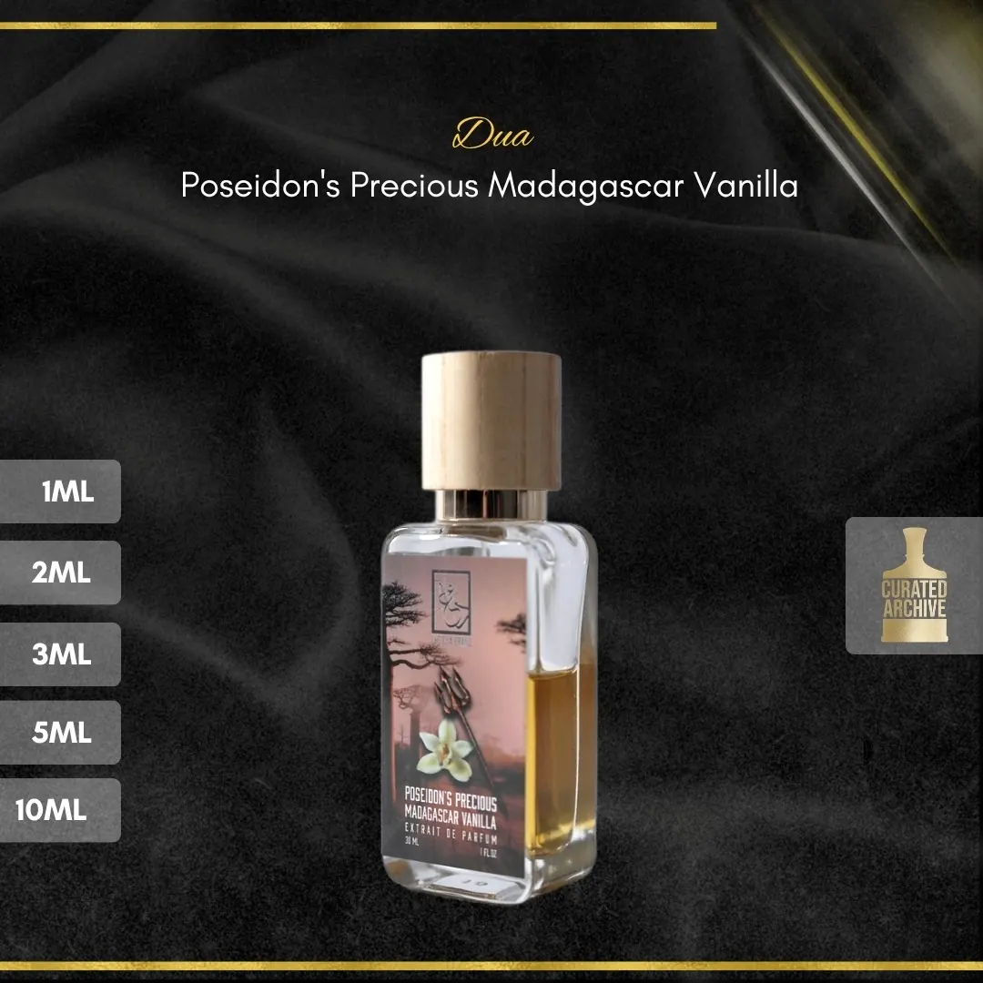 Dua Poseidon's Precious Madagascar Vanilla fragrance bottle, decants from 1ml to 10ml