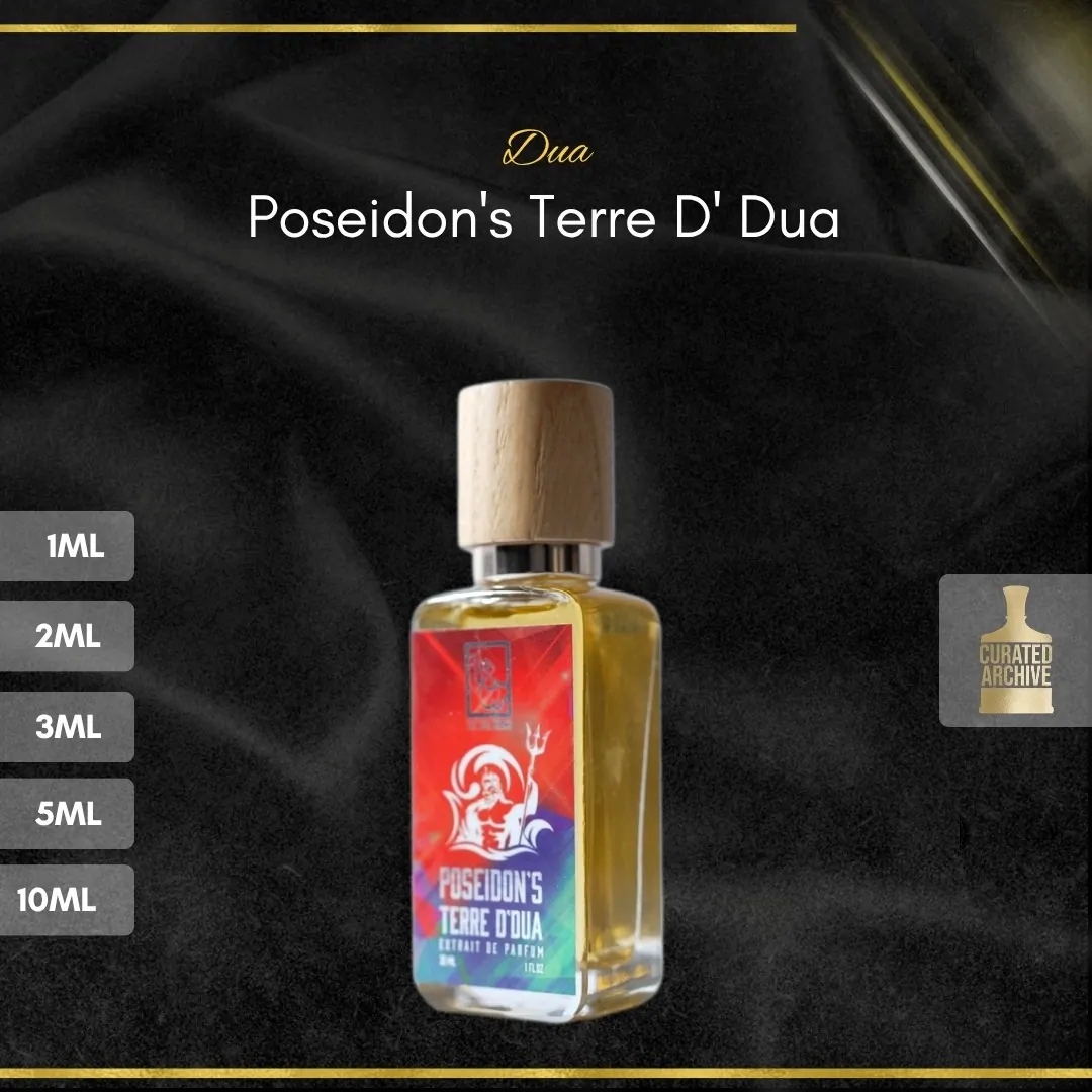 Poseidon's Terre D' Dua fragrance bottle, decants from 1ml to 10ml
