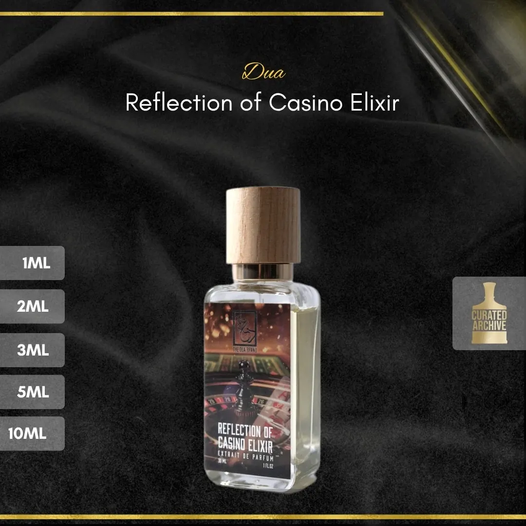 Dua Reflection of Casino Elixir fragrance bottle, decants from 1ml to 10ml