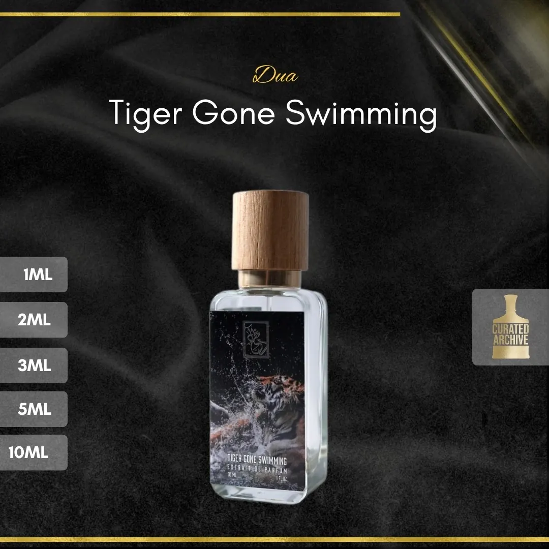 Dua Tiger Gone Swimming fragrance bottle, decants from 1ml to 10ml