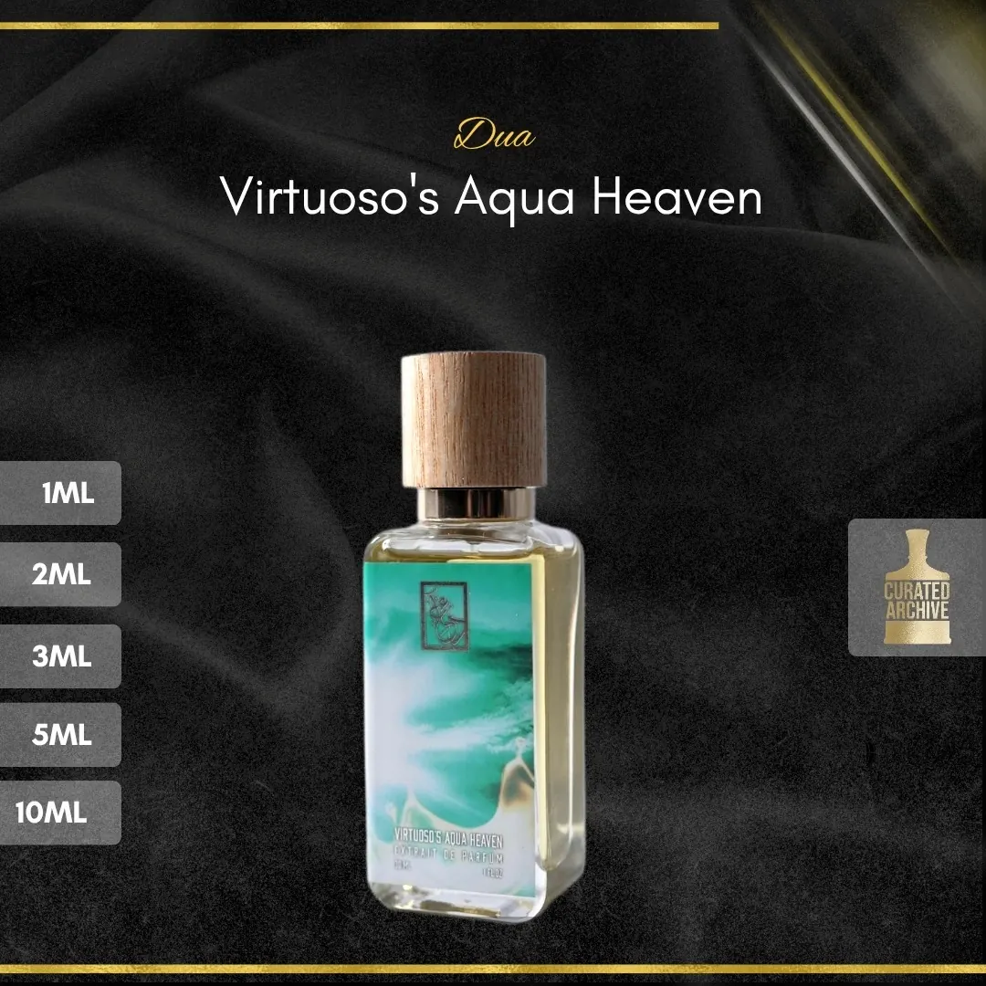 Dua Virtuoso's Aqua Heaven fragrance bottle, decants from 1ml to 10ml