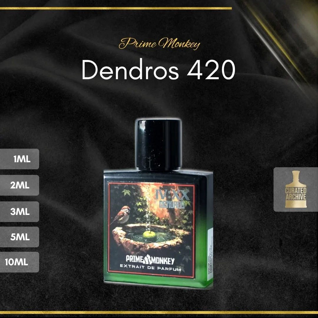 Prime Monkey Dendros 420 fragrance bottle, decants from 1ml to 10ml