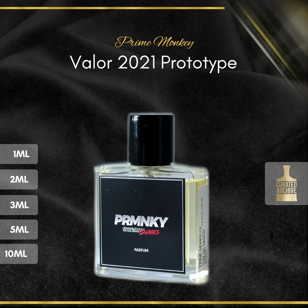 Prime Monkey Valor 2021 Prototype fragrance bottle, decants from 1ml to 10ml