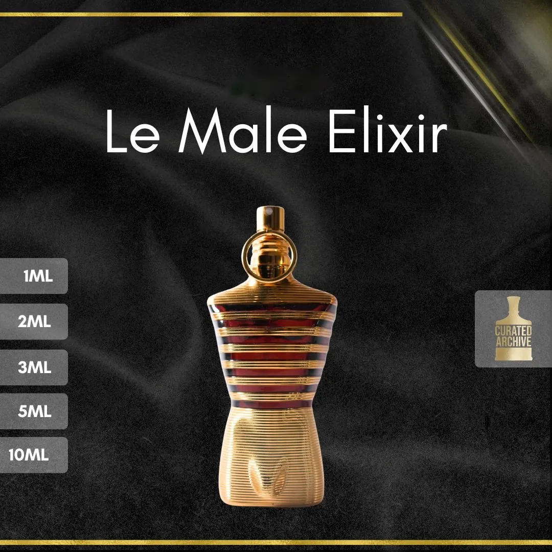 JPG Le Male Elixir fragrance bottle, decants from 1ml to 10ml