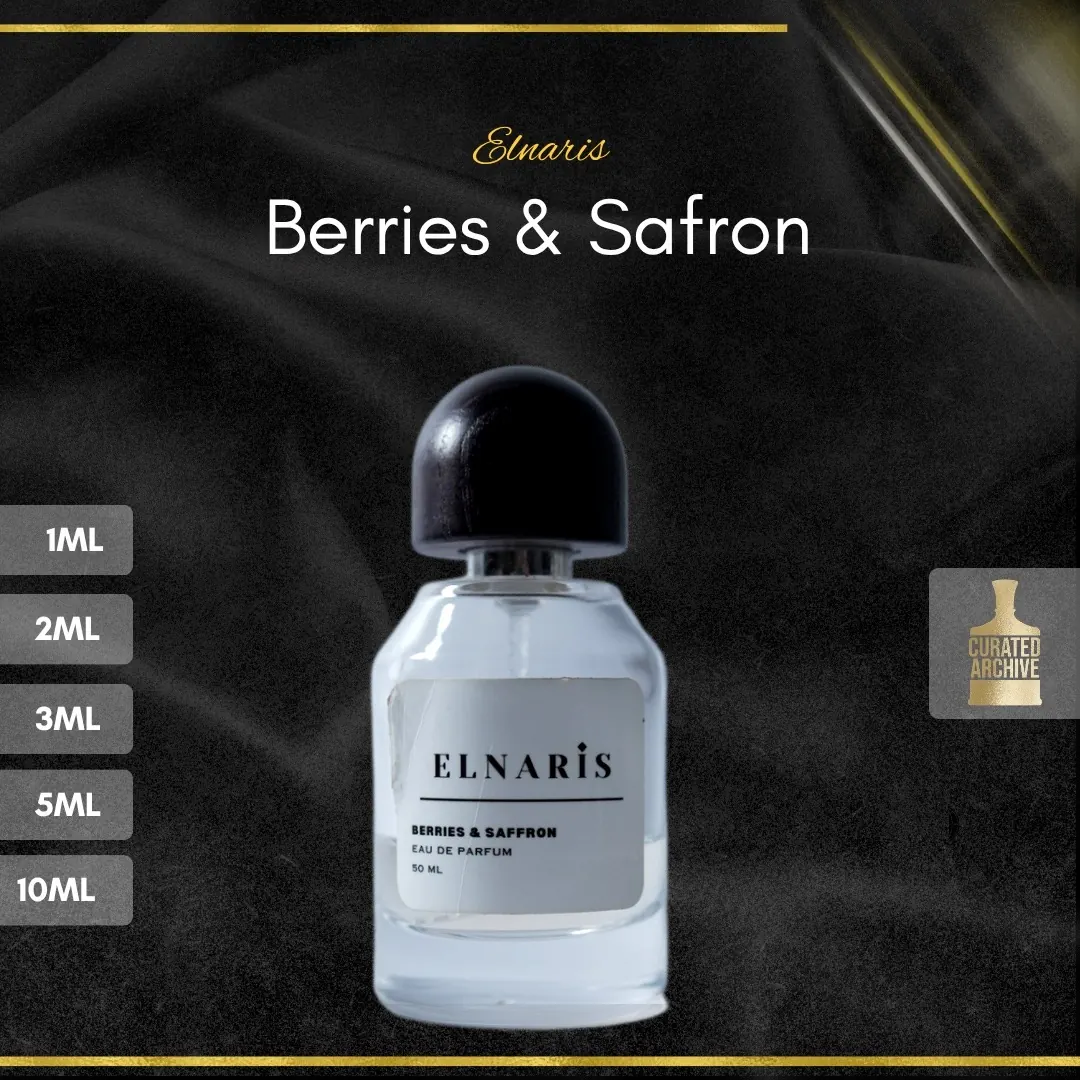Elnaris Berries & Safron fragrance bottle, decants from 1ml to 10ml