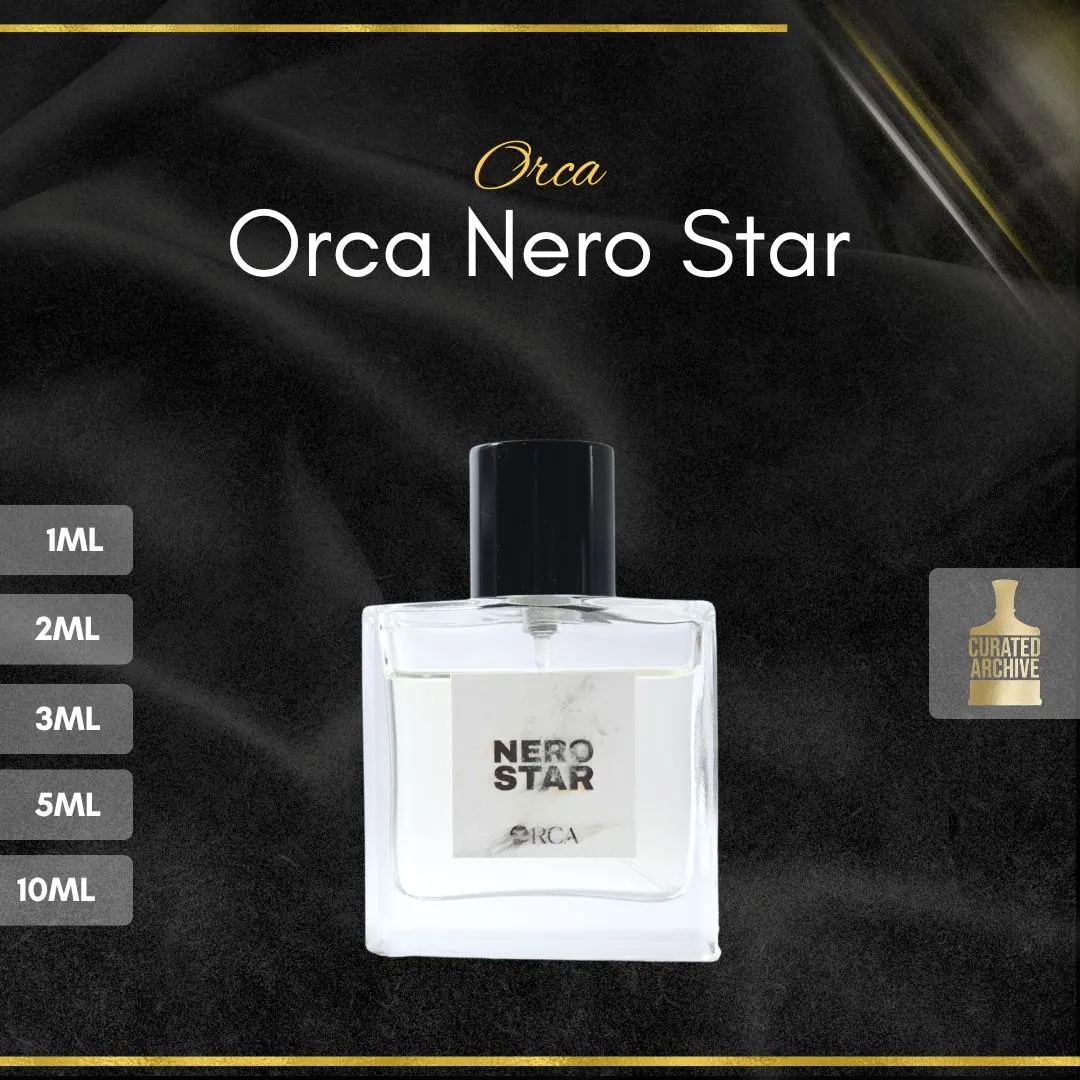 Orca Nero Star fragrance bottle, decants from 1ml to 10ml