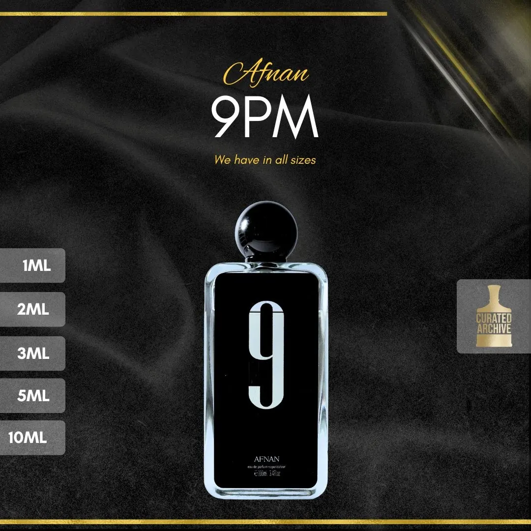 Afnan 9PM fragrance bottle, decants from 1ml to 10ml