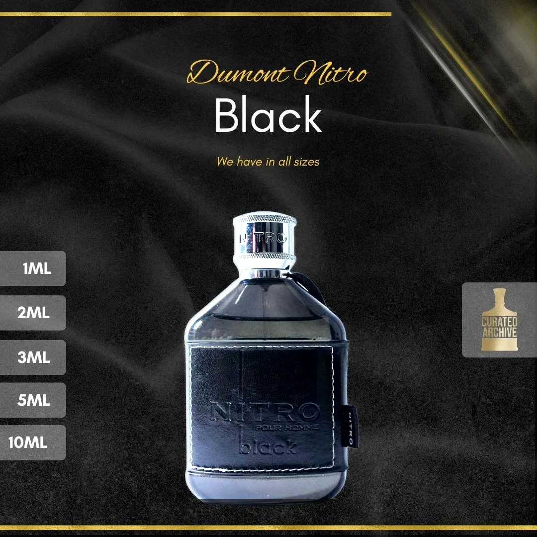 Dumont Nitro Black fragrance bottle, decants from 1ml to 10ml