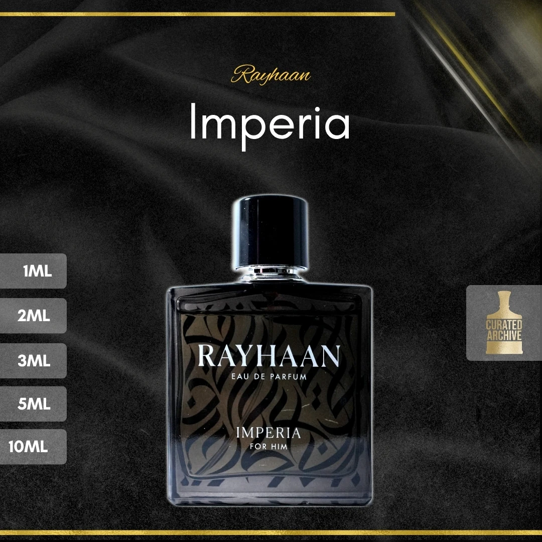 Rayhaan Imperia fragrance bottle, decants from 1ml to 10ml
