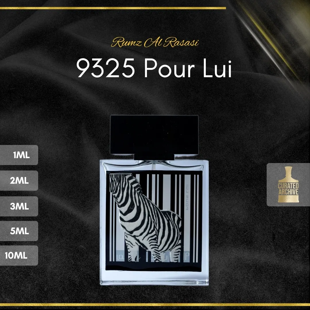 Rumz Al Rasasi 9325 Pour Lui fragrance bottle, decants from 1ml to 10ml