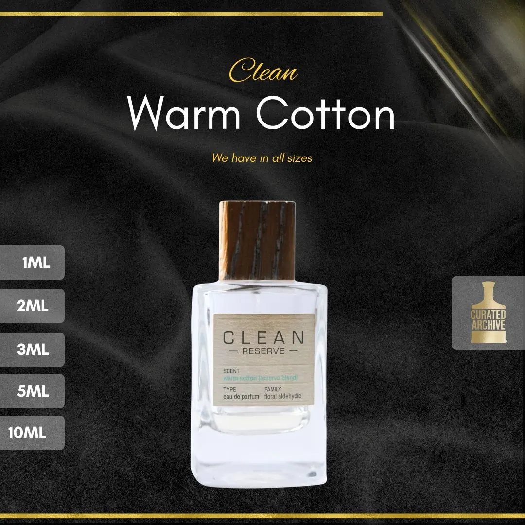 Warm Cottom fragrance bottle, decants from 1ml to 10ml