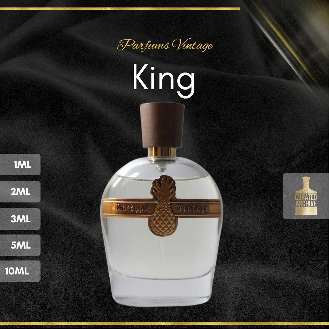 Parfums Vintage King fragrance bottle, decants from 1ml to 10ml