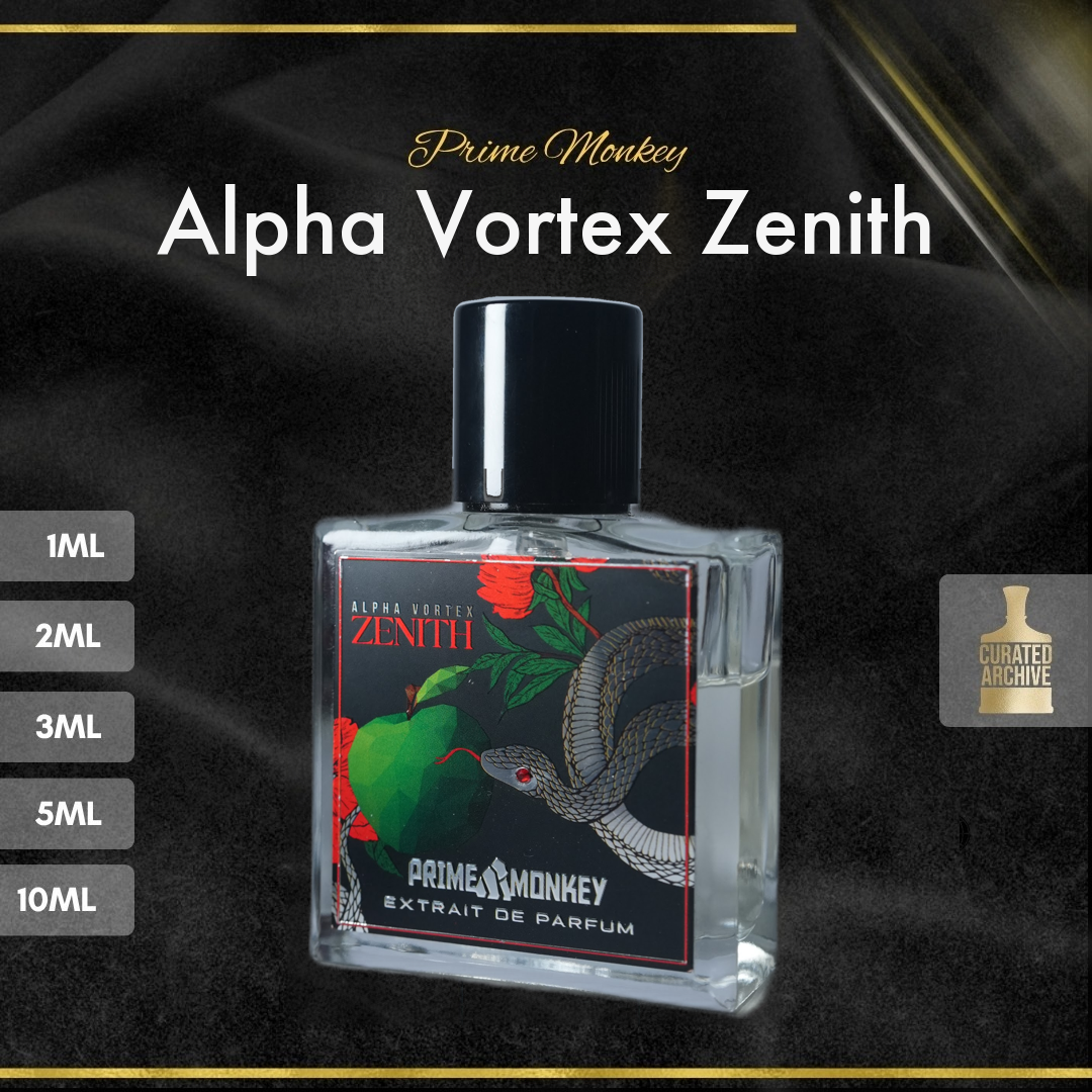Prime Monkey Alpha Vortex Zenith fragrance bottle, decants from 1ml to 10ml