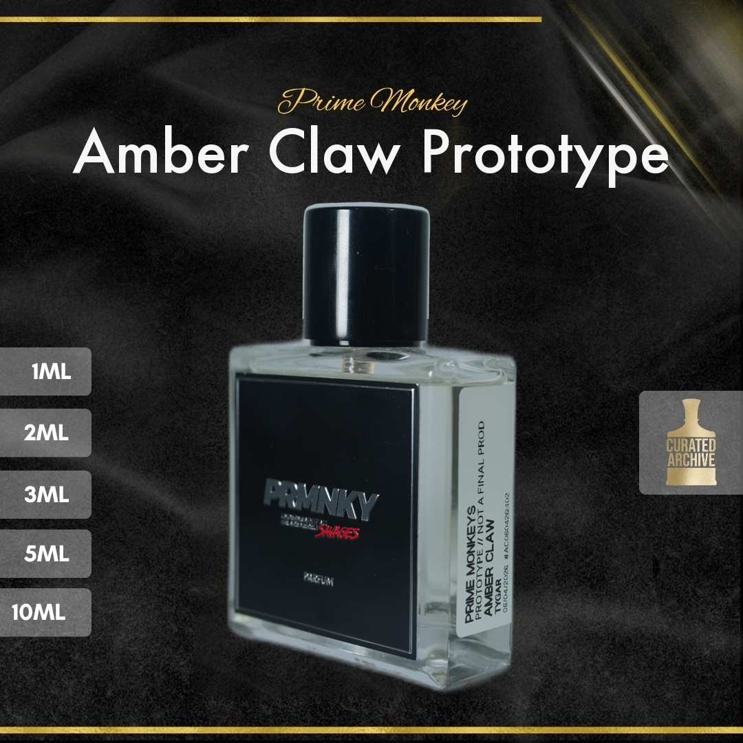 Prime Monkey Amber Claw fragrance bottle, decants from 1ml to 10ml