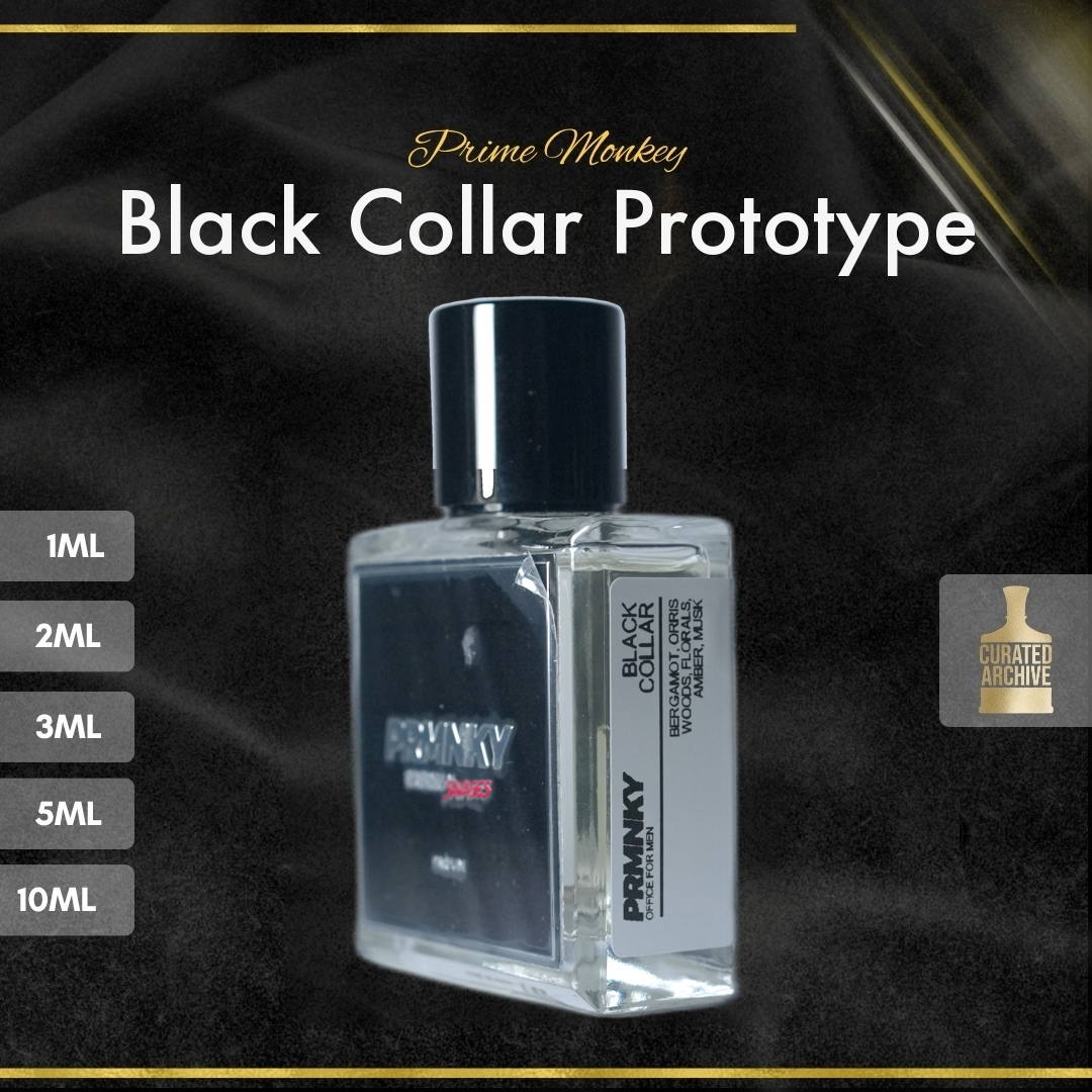 Prime Monkey Black Collar fragrance bottle, decants from 1ml to 10ml