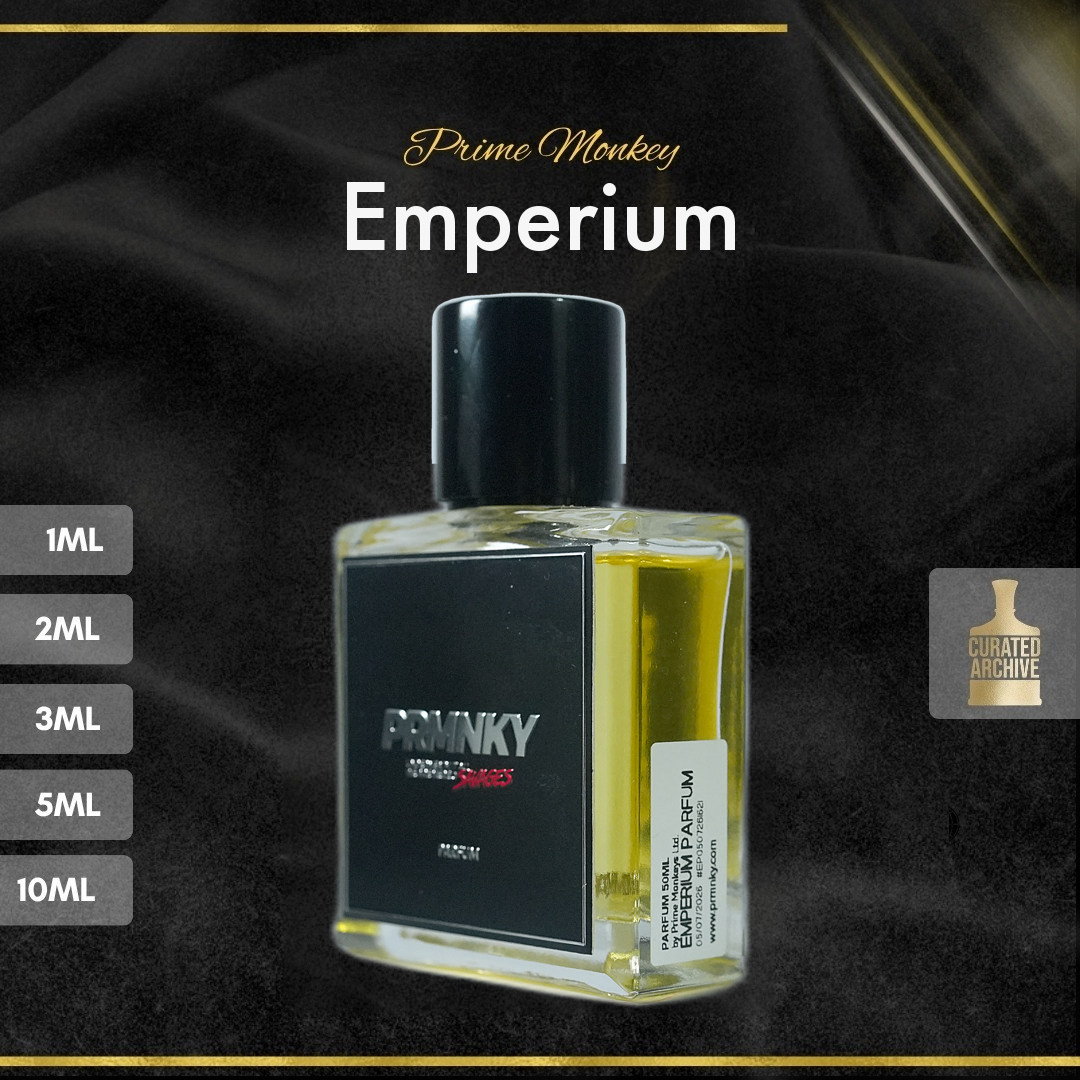 Prime Monkey Emperium fragrance bottle, decants from 1ml to 10ml