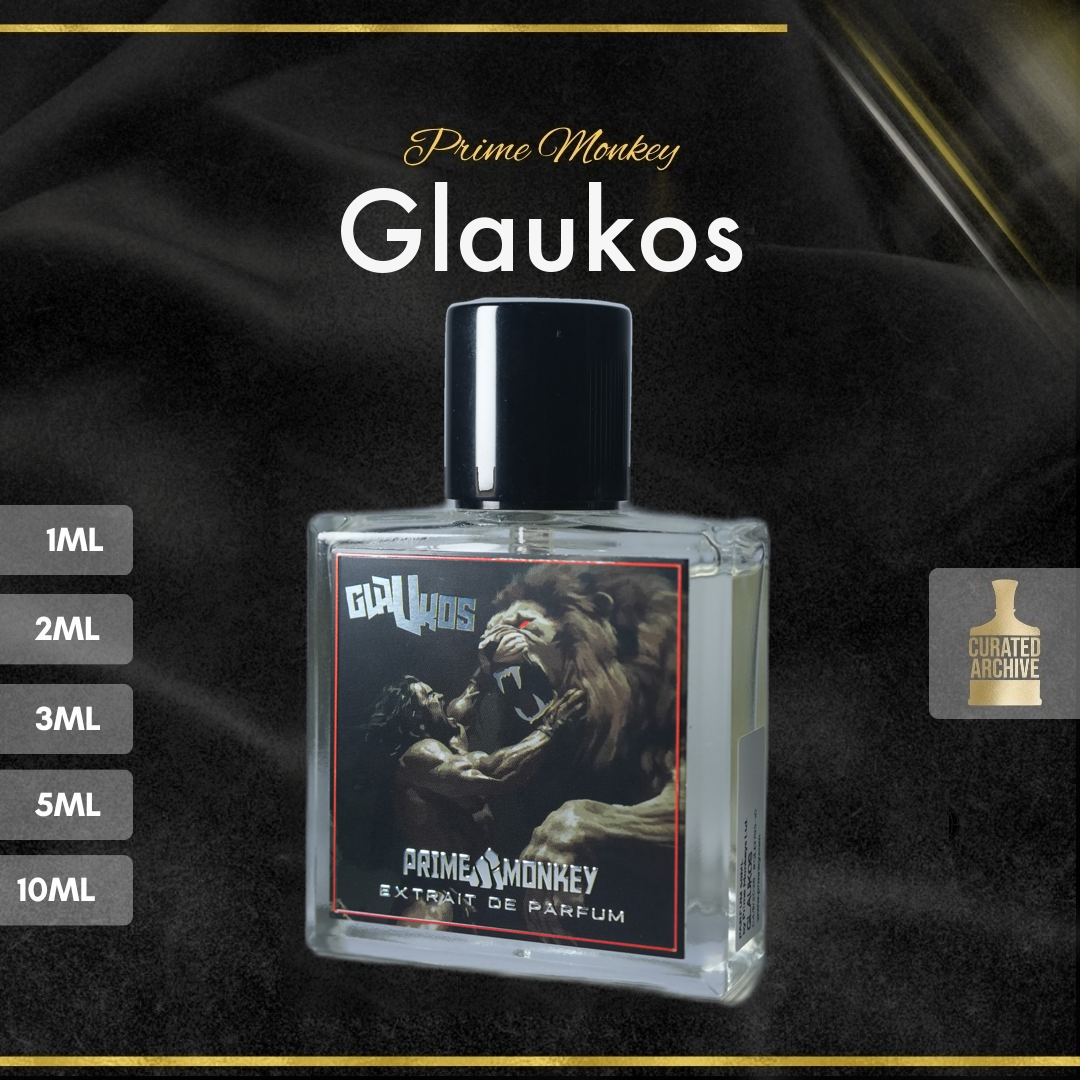 Prime Monkey Glaukos fragrance bottle, decants from 1ml to 10ml