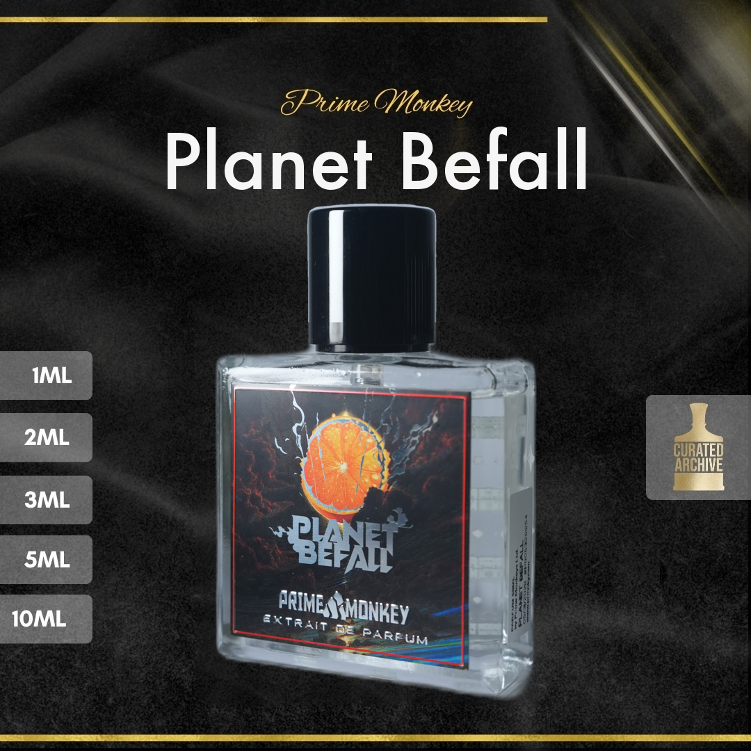 Prime Monkey Planet Befall fragrance bottle, decants from 1ml to 10ml