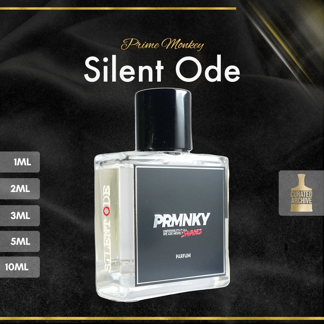 Prime Monkey Silent Ode fragrance bottle, decants from 1ml to 10ml