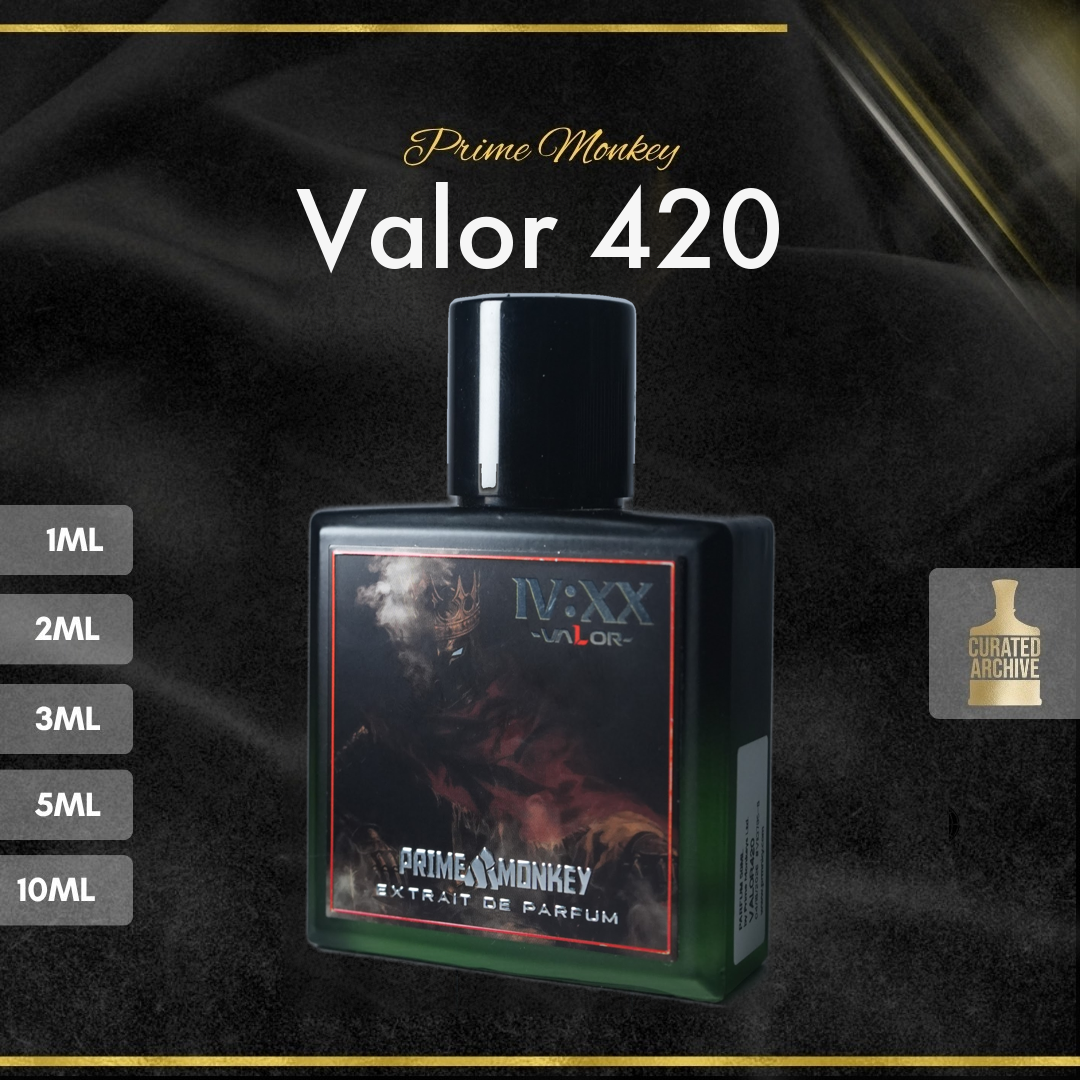 Prime Monkey Valor 420 fragrance bottle, decants from 1ml to 10ml