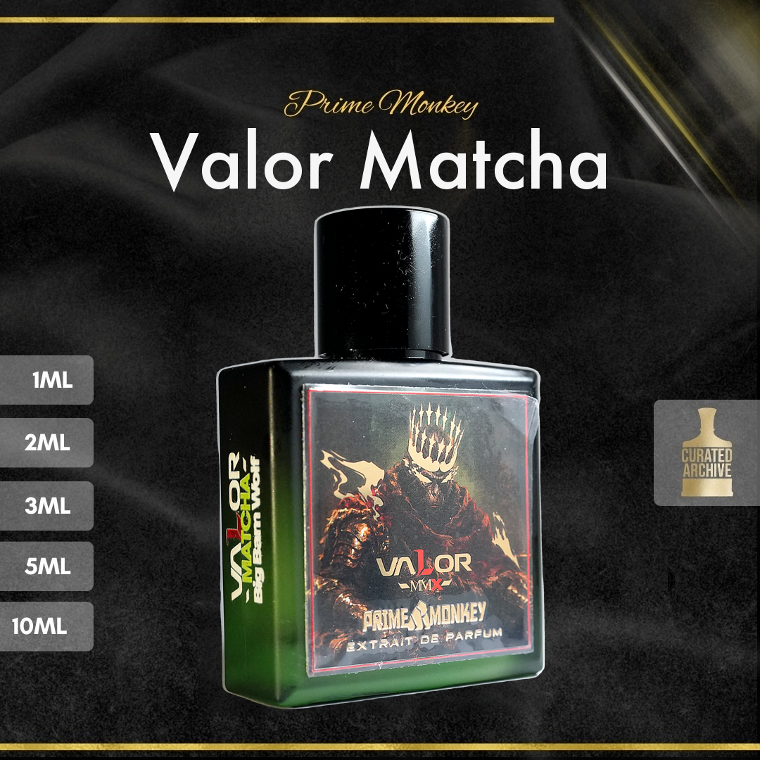 Prime Monkey Valor Matcha fragrance bottle, decants from 1ml to 10ml