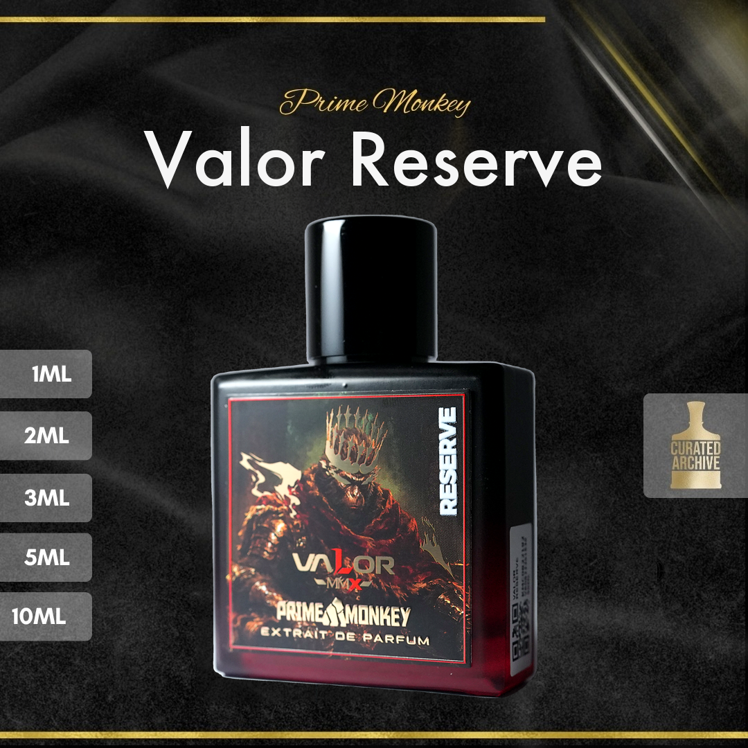 Prime Monkey Valor Reserve fragrance bottle, decants from 1ml to 10ml