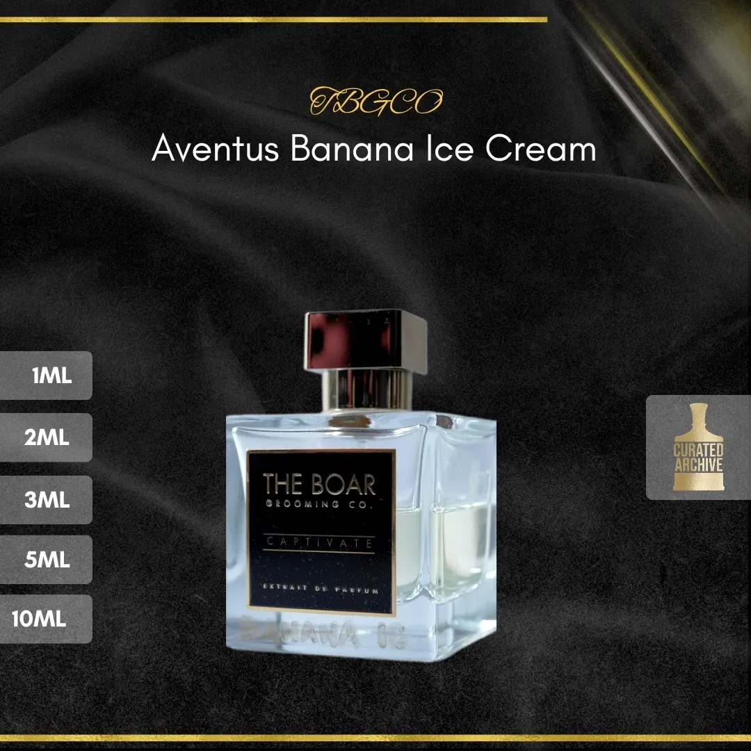 TBGCO Aventus Banana Ice Cream fragrance bottle, decants from 1ml to 10ml