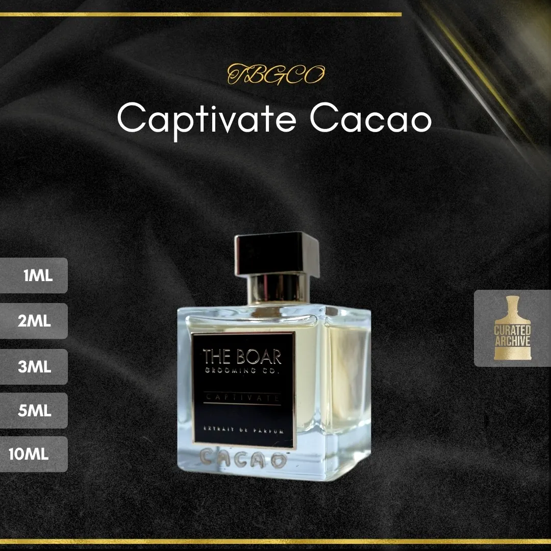 TBGCO Captivate Cacao fragrance bottle, decants from 1ml to 10ml