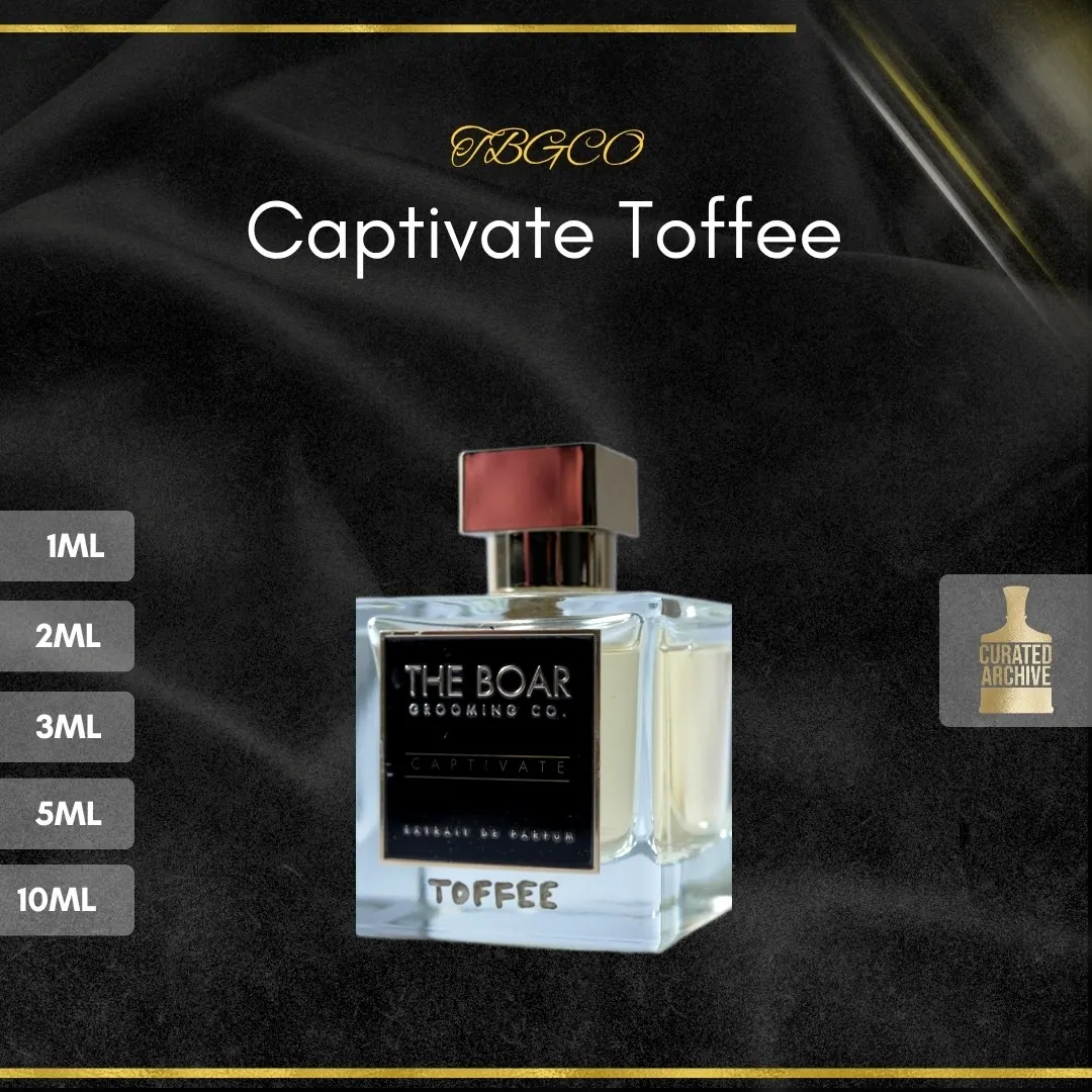 TBGCO Captivate Toffee fragrance bottle, decants from 1ml to 10ml