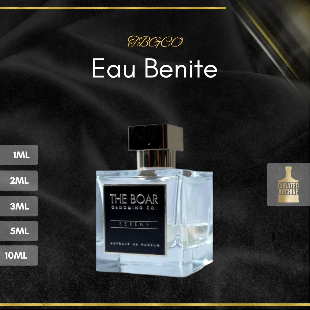 TBGCO Eau Benite fragrance bottle, decants from 1ml to 10ml